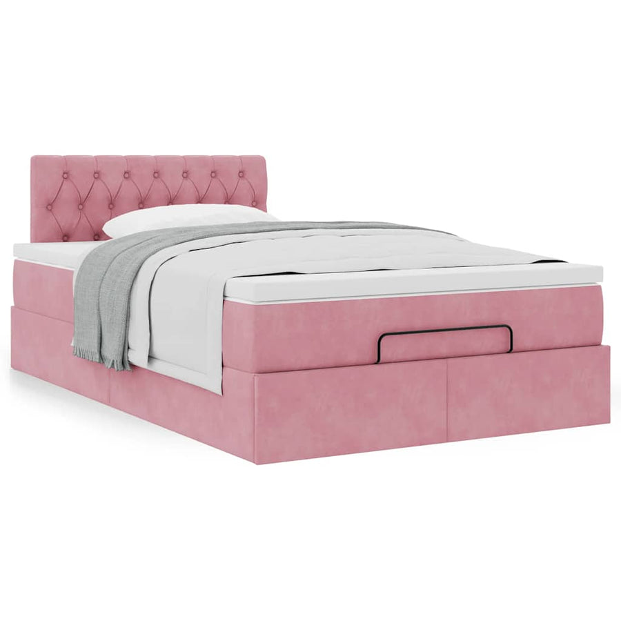 Ottoman bed met matras 120x190 cm fluweel roze