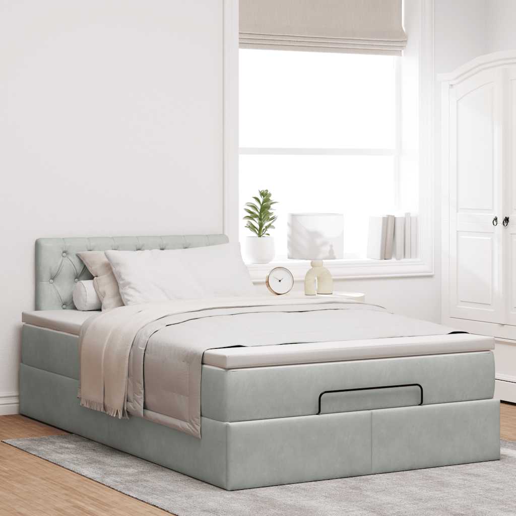 Ottoman bed met matras 120x200 cm fluweel lichtgrijs