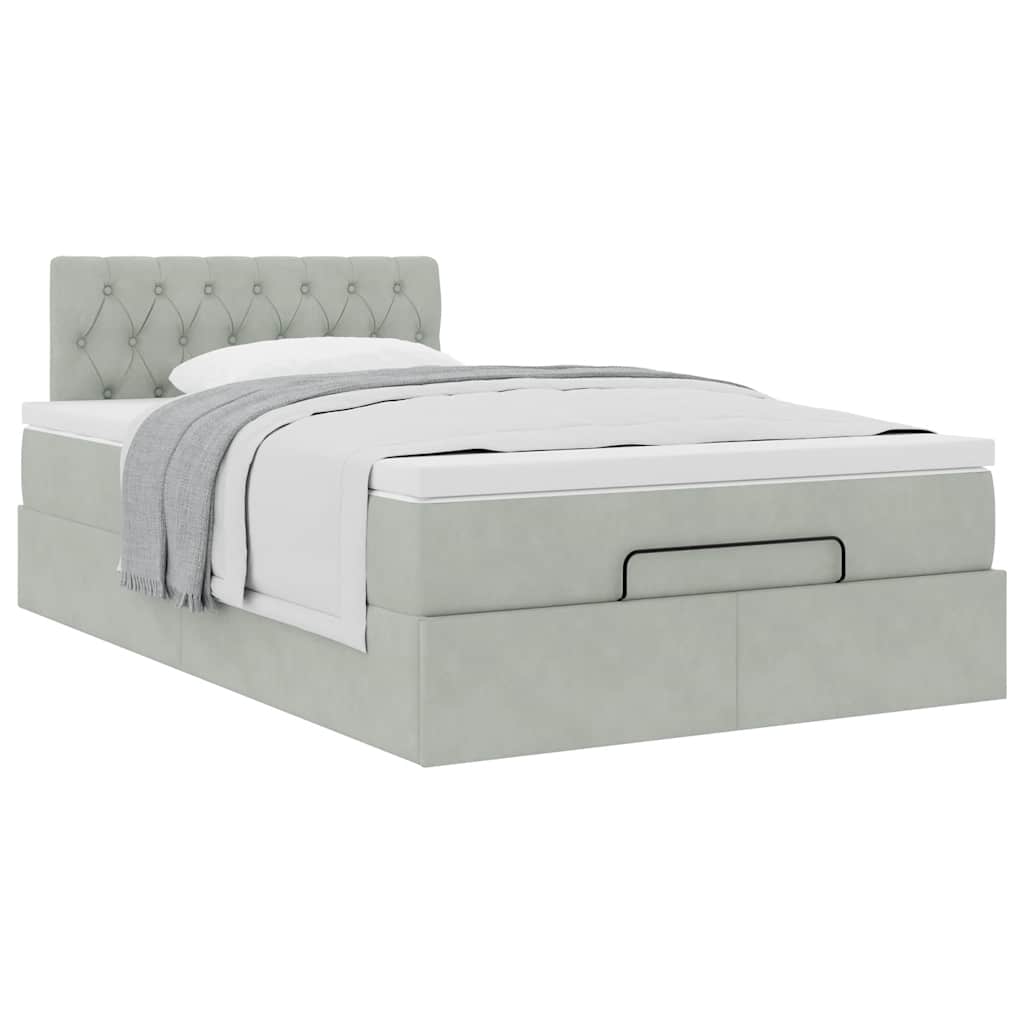 Ottoman bed met matras 120x200 cm fluweel lichtgrijs
