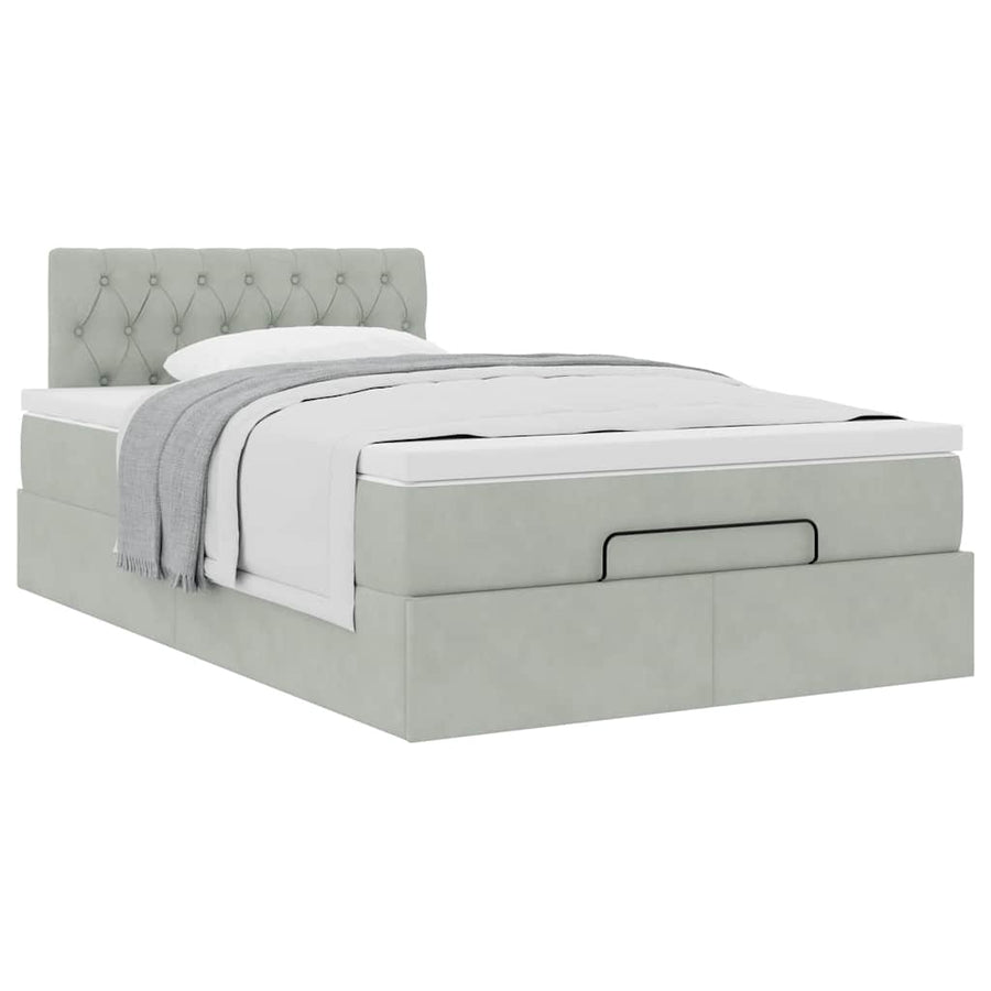 Ottoman bed met matras 120x200 cm fluweel lichtgrijs