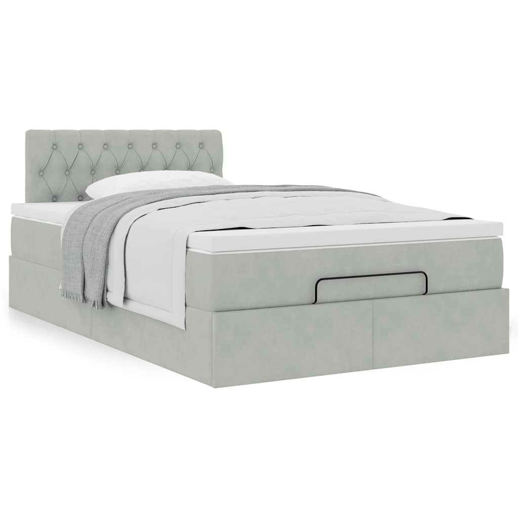 Ottoman bed met matras 120x200 cm fluweel lichtgrijs