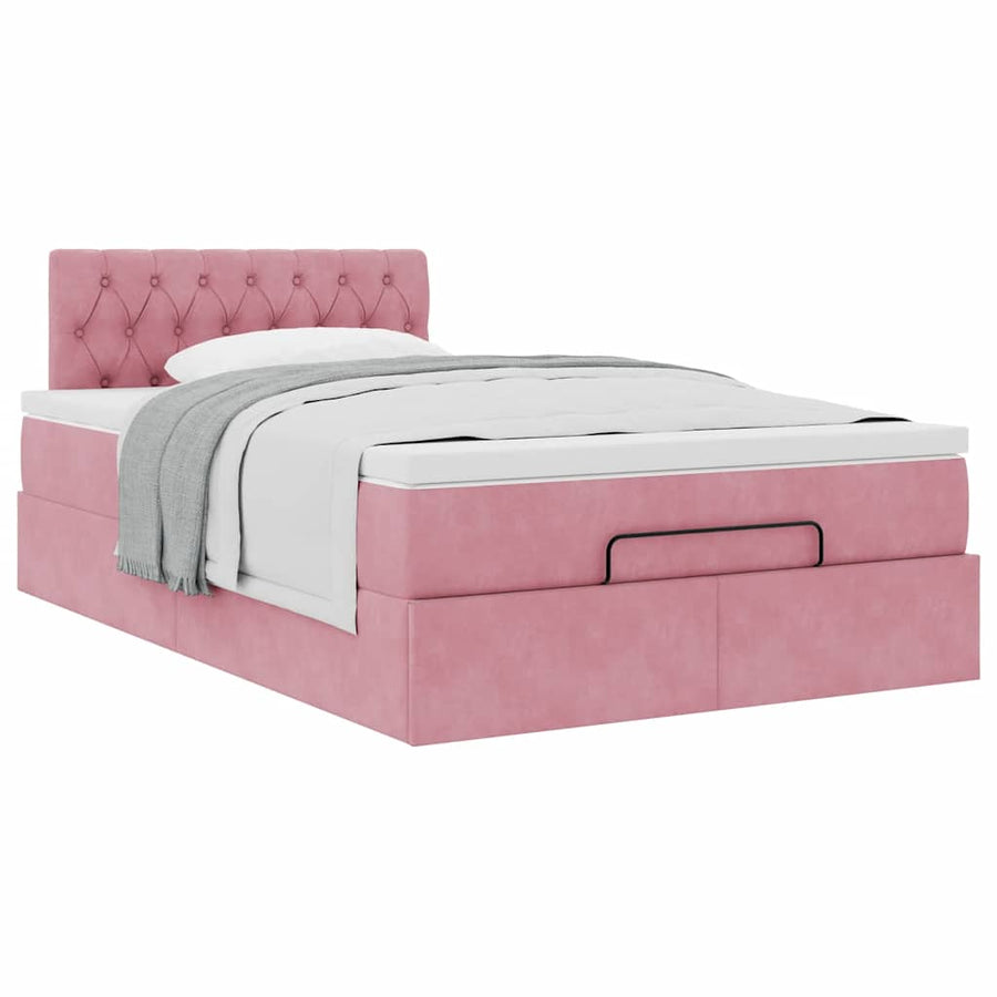 Ottoman bed met matras 120x200cm fluweel roze