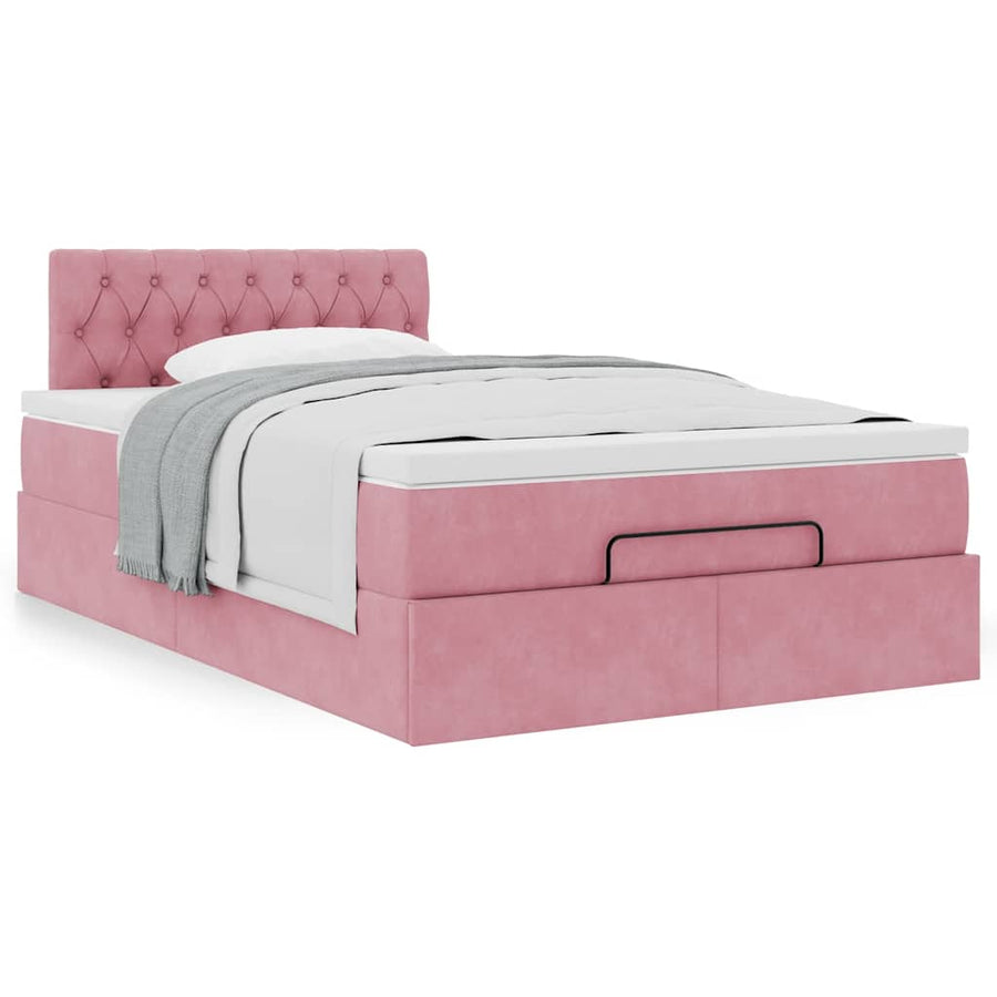 Ottoman bed met matras 120x200cm fluweel roze