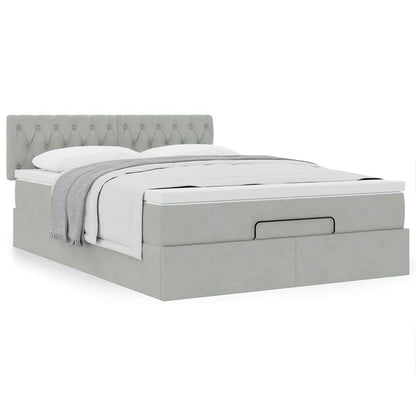 Ottoman bed met matras 140x190cm fluweel lichtgrijs