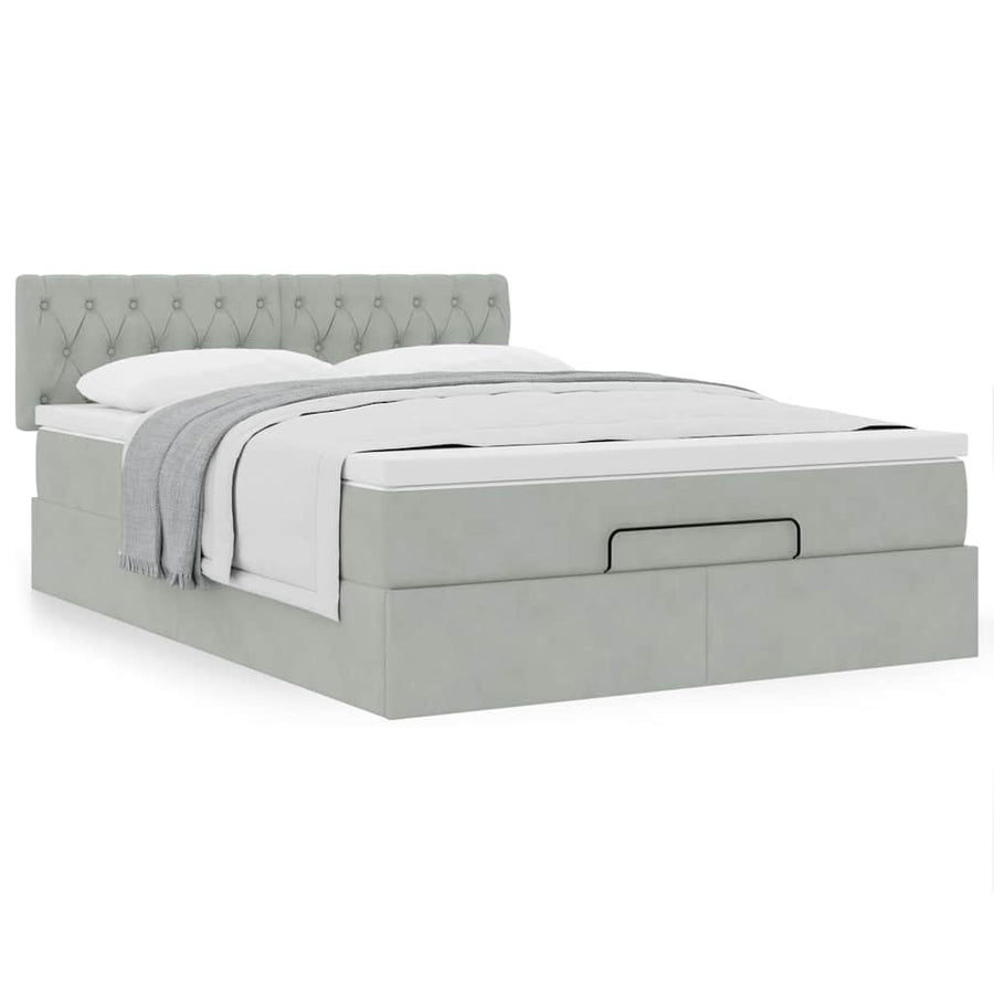 Ottoman bed met matras 140x190cm fluweel lichtgrijs