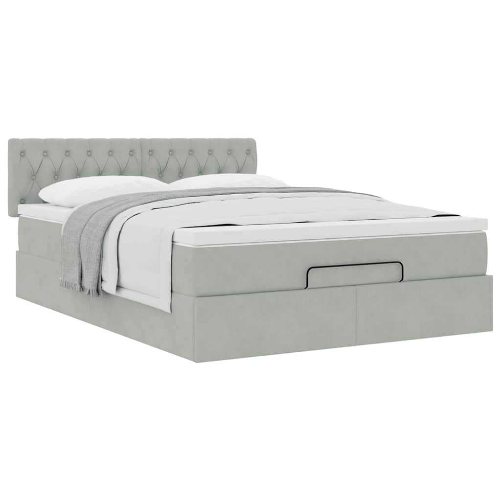 Ottoman bed met matras 140x190cm fluweel lichtgrijs