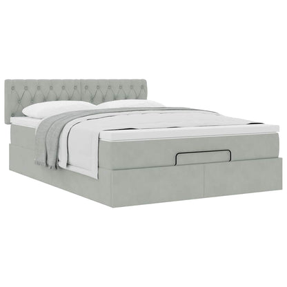 Ottoman bed met matras 140x190cm fluweel lichtgrijs
