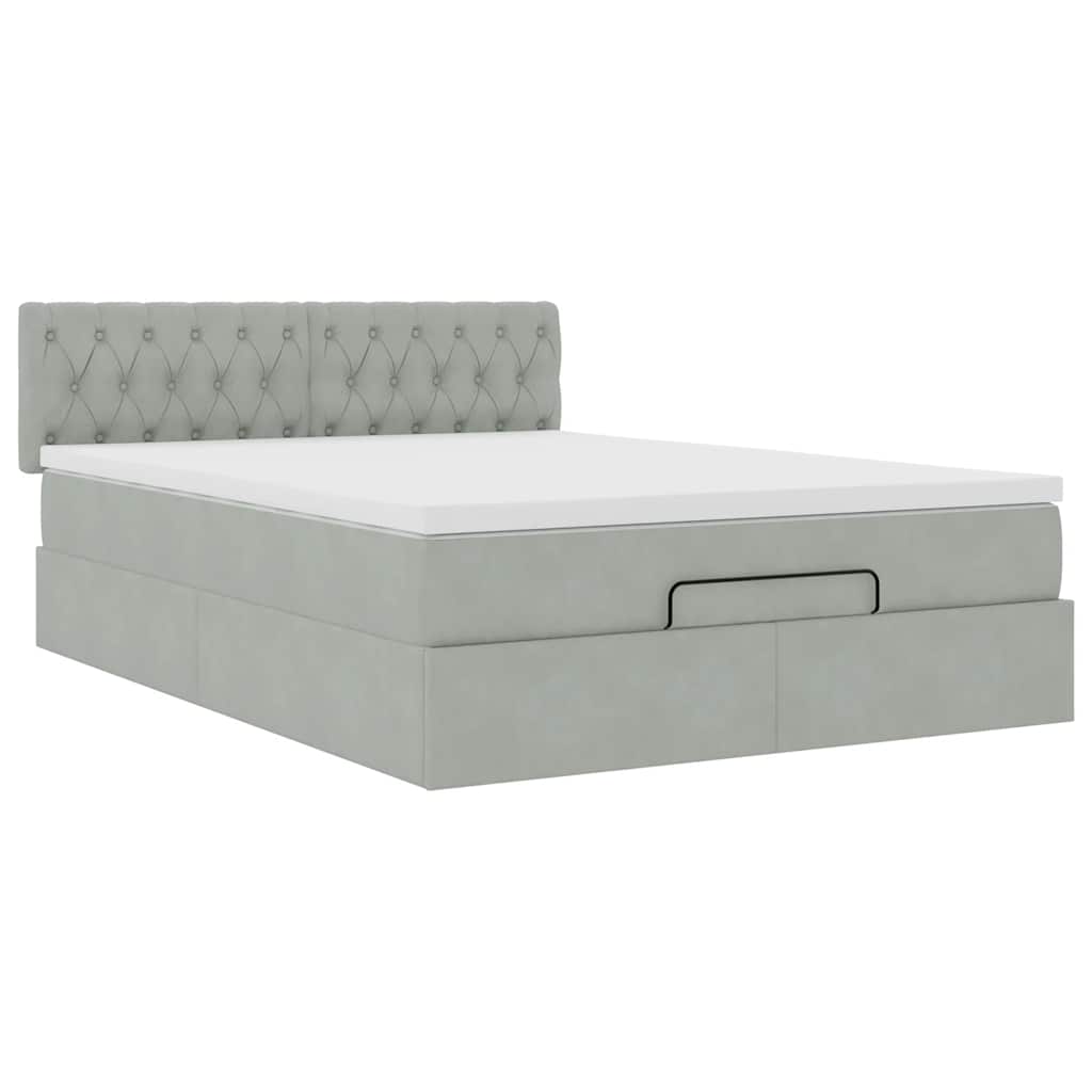 Ottoman bed met matras 140x190cm fluweel lichtgrijs