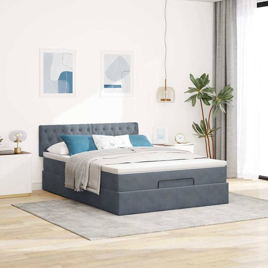 Ottoman bed met matras 140x190cm fluweel donkergrijs