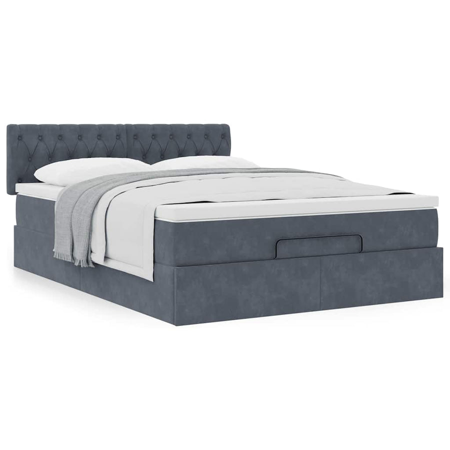 Ottoman bed met matras 140x190cm fluweel donkergrijs