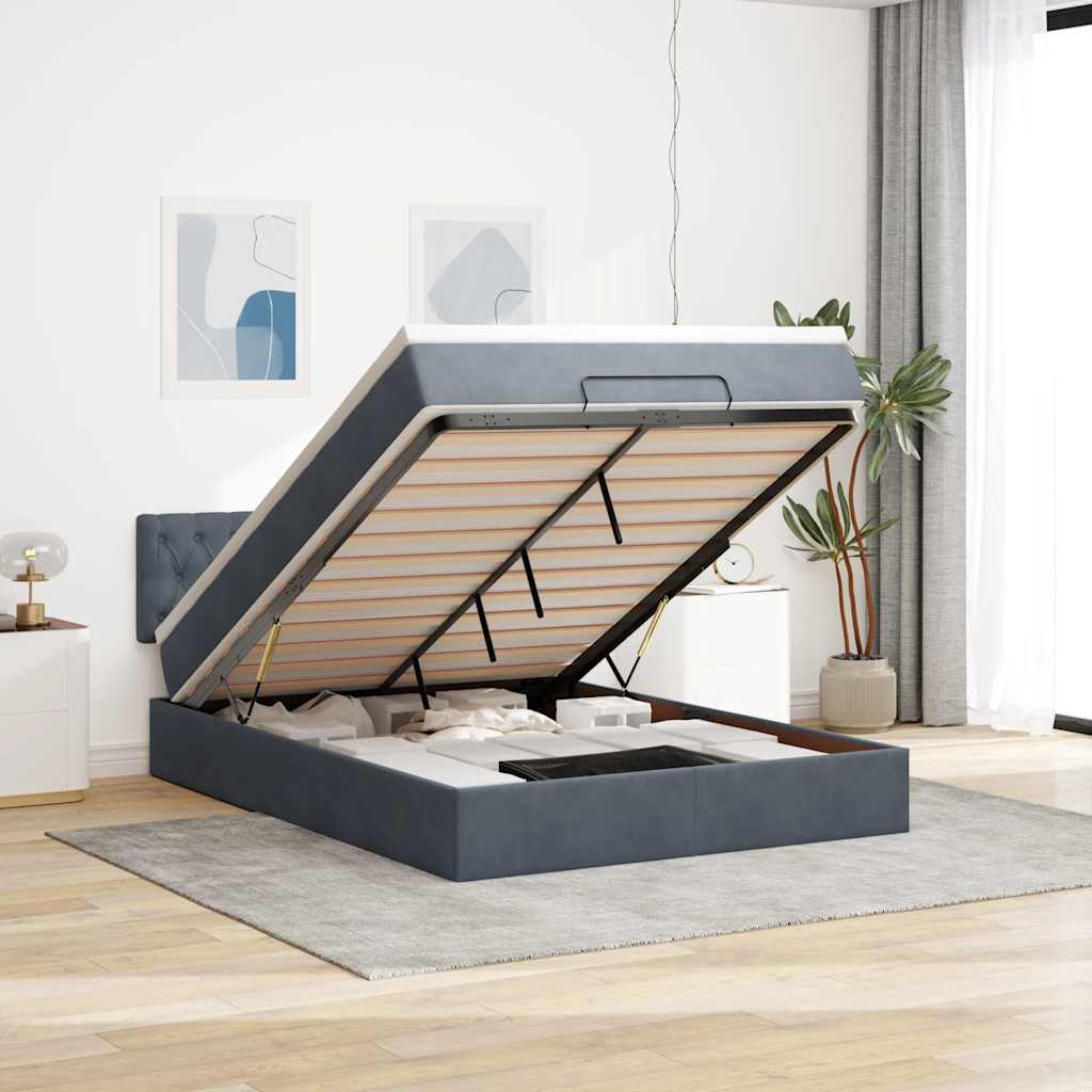 Ottoman bed met matras 140x190cm fluweel donkergrijs