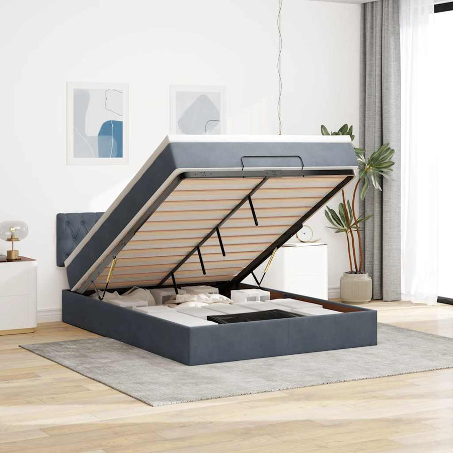 Ottoman bed met matras 140x190cm fluweel donkergrijs