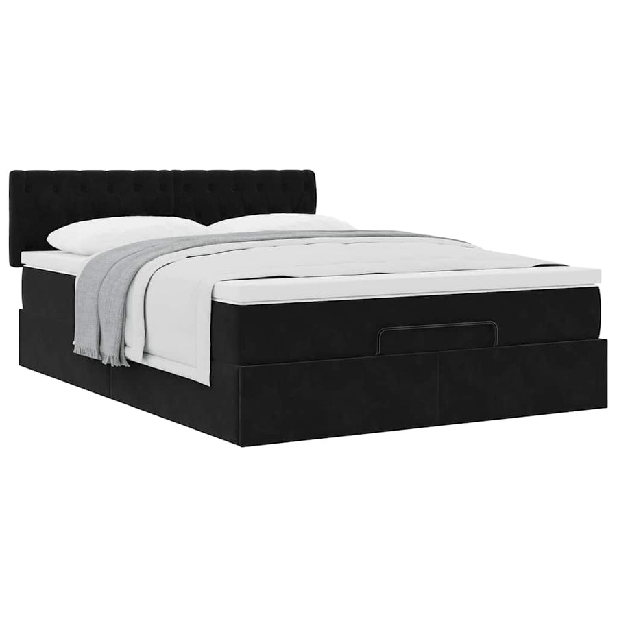 Ottoman bed met matras 140x190cm fluweel zwart