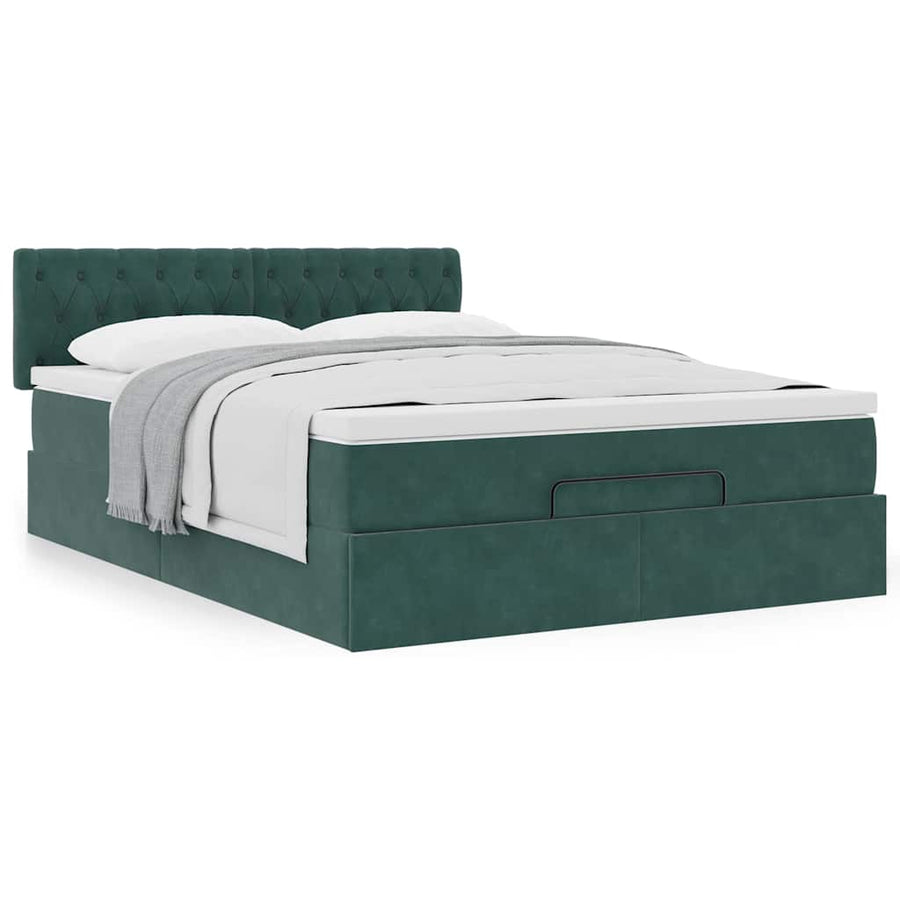 Ottoman bed met matras 140x190cm fluweel donkergroen