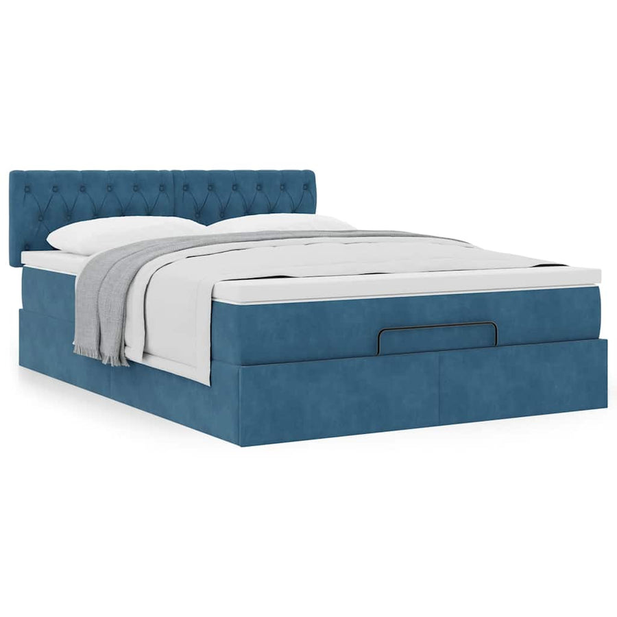 Ottoman bed met matras 140x190cm fluweel donkerblauw