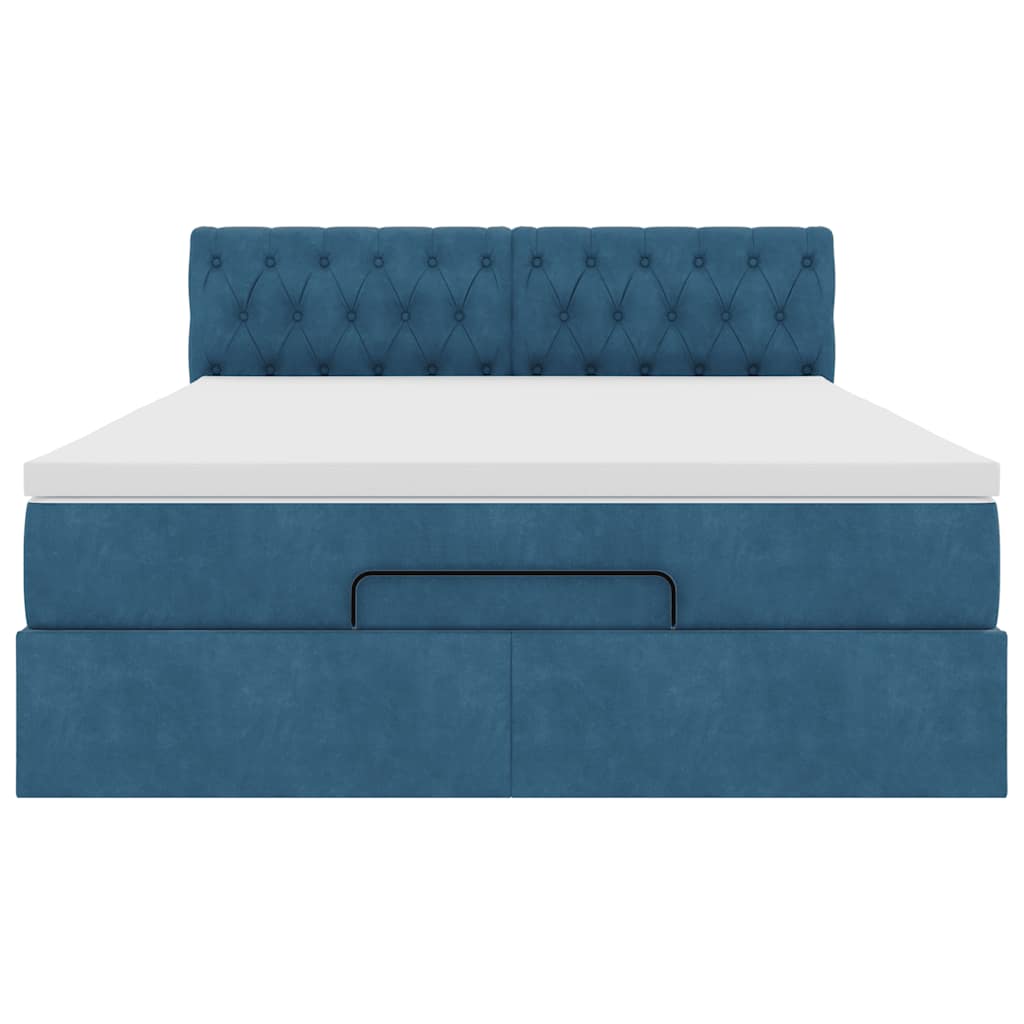 Ottoman bed met matras 140x190cm fluweel donkerblauw