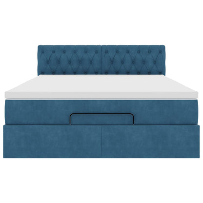 Ottoman bed met matras 140x190cm fluweel donkerblauw