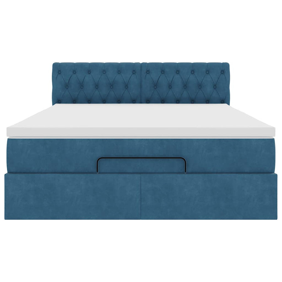 Ottoman bed met matras 140x190cm fluweel donkerblauw