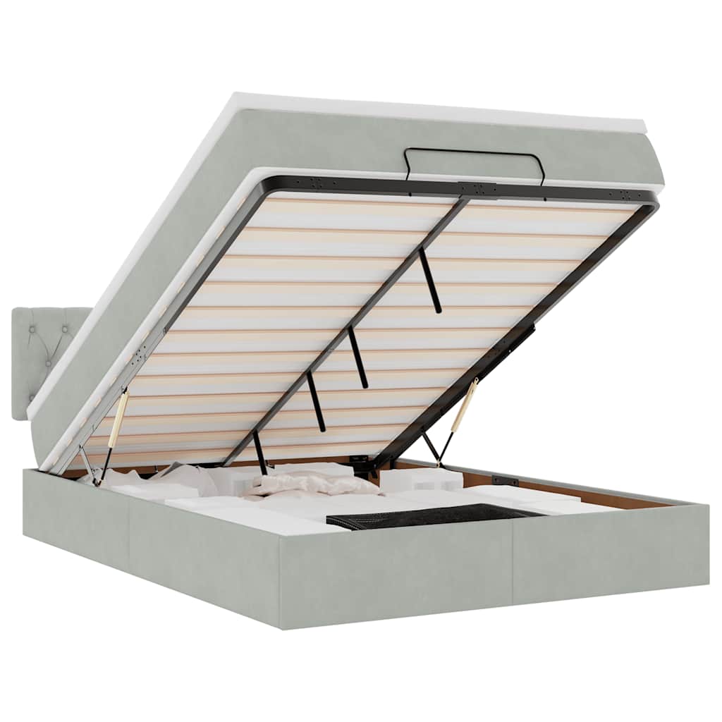 Ottoman bed met matras 140x200cm fluweel lichtgrijs