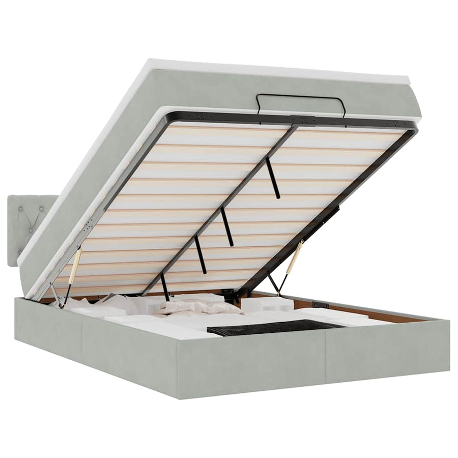 Ottoman bed met matras 140x200cm fluweel lichtgrijs