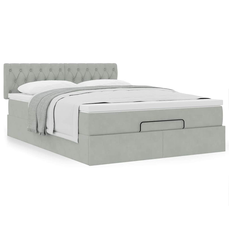 Ottoman bed met matras 140x200cm fluweel lichtgrijs