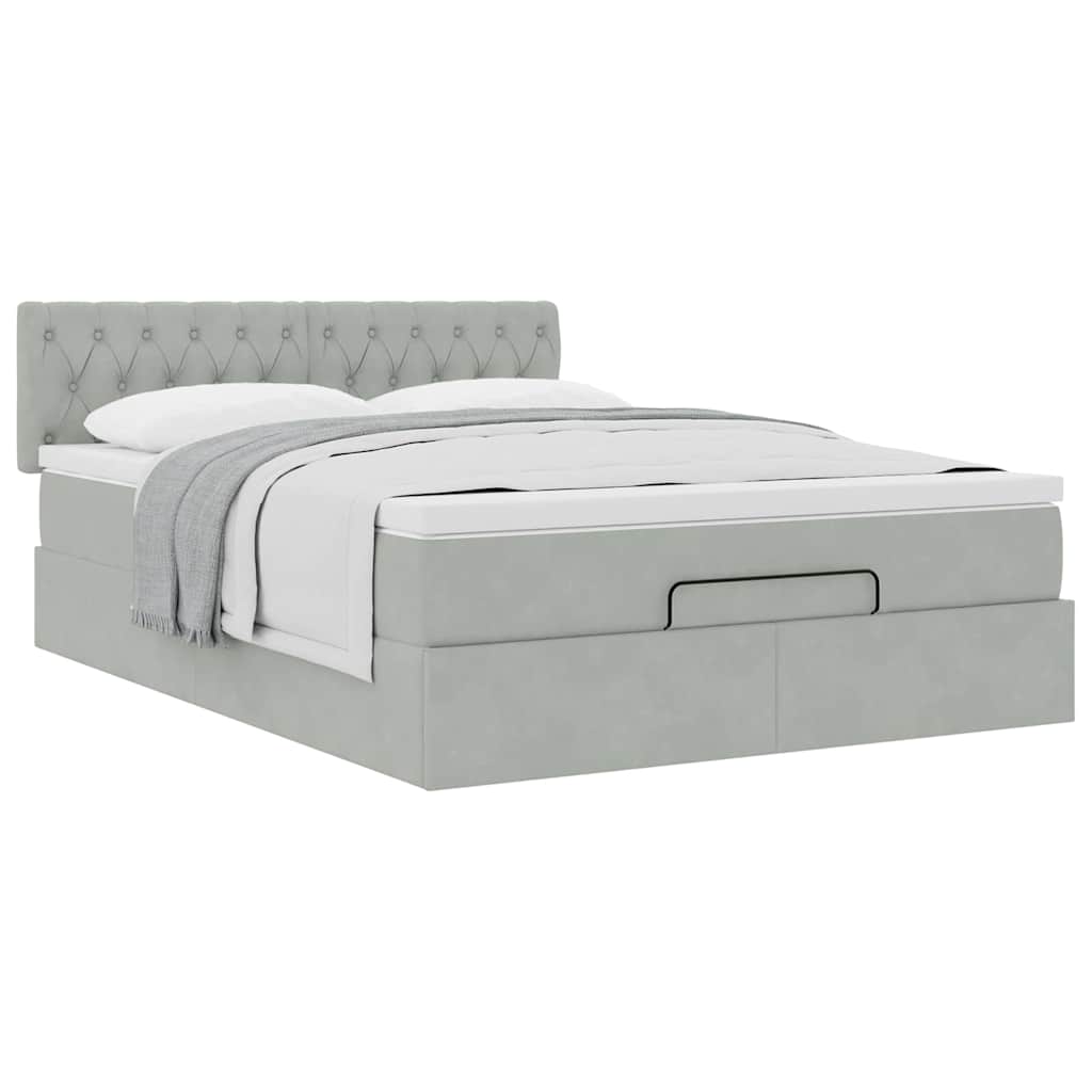 Ottoman bed met matras 140x200cm fluweel lichtgrijs