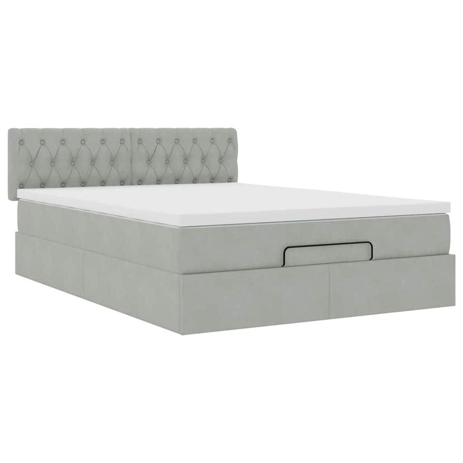 Ottoman bed met matras 140x200cm fluweel lichtgrijs