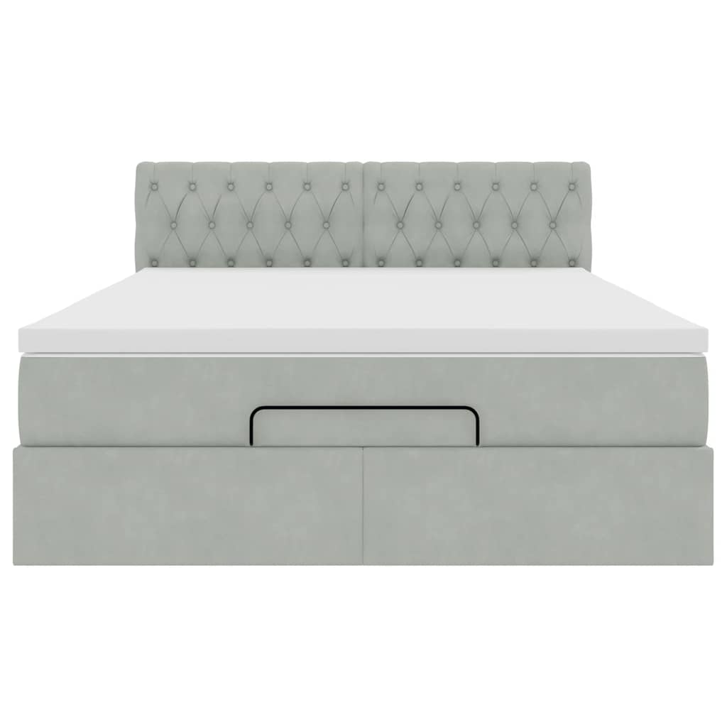 Ottoman bed met matras 140x200cm fluweel lichtgrijs