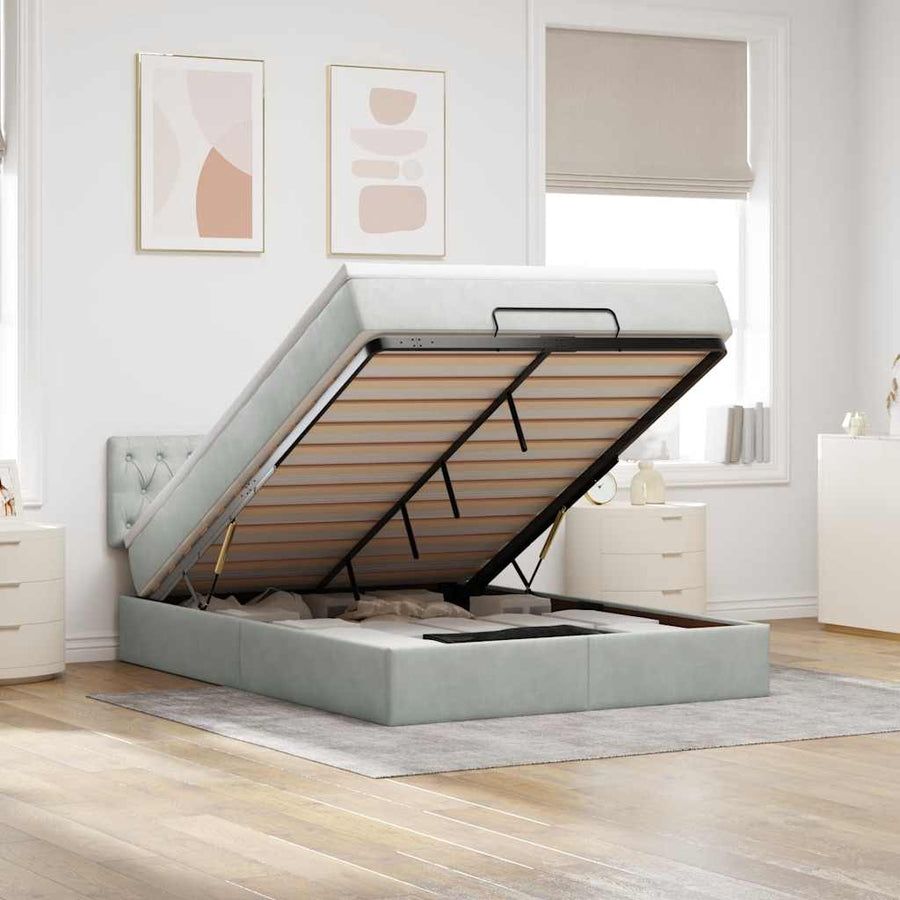 Ottoman bed met matras 140x200cm fluweel lichtgrijs