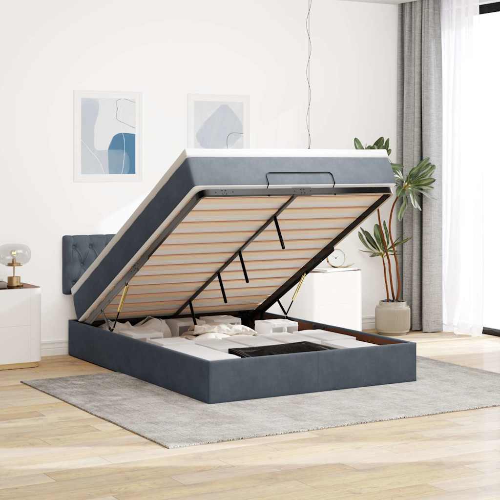 Ottoman bed met matras 140x200cm fluweel donkergrijs