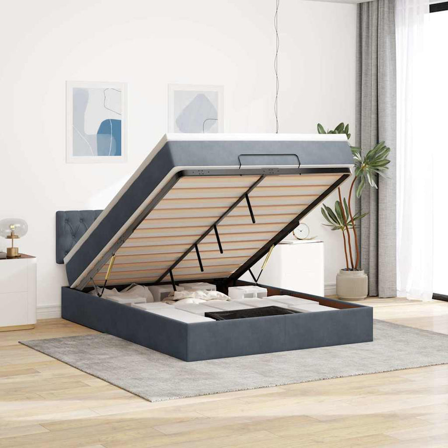 Ottoman bed met matras 140x200cm fluweel donkergrijs