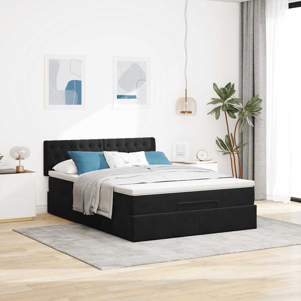 Ottoman Bed Met Matras 140X200Cm Fluweel 140 x 200 cm Zwart