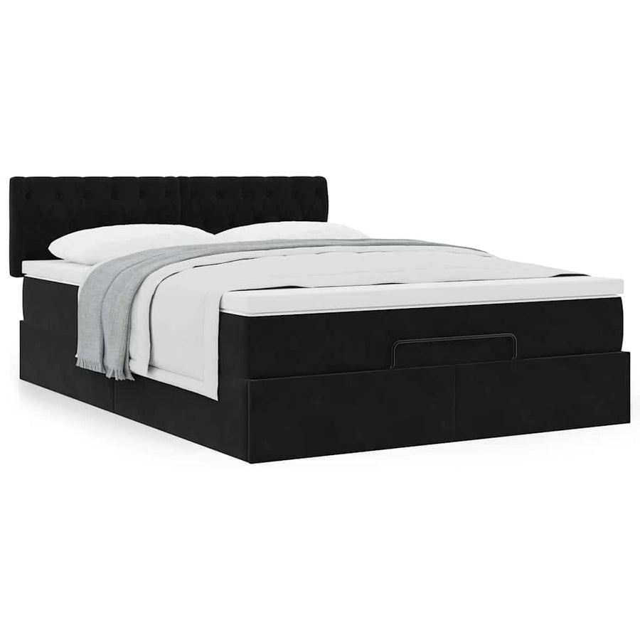 Ottoman Bed Met Matras 140X200Cm Fluweel 140 x 200 cm Zwart