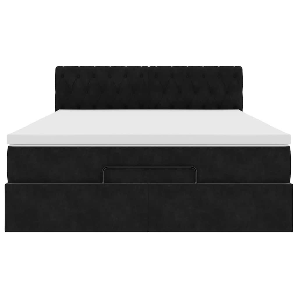 Ottoman Bed Met Matras 140X200Cm Fluweel 140 x 200 cm Zwart