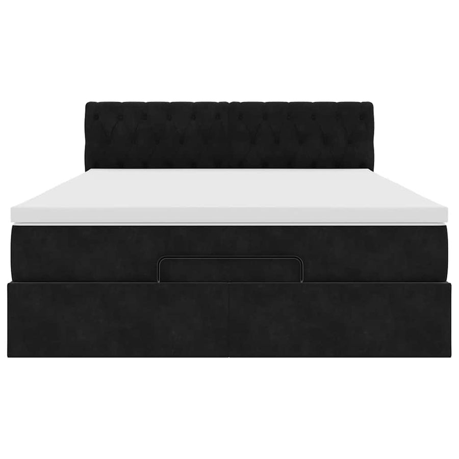 Ottoman Bed Met Matras 140X200Cm Fluweel 140 x 200 cm Zwart