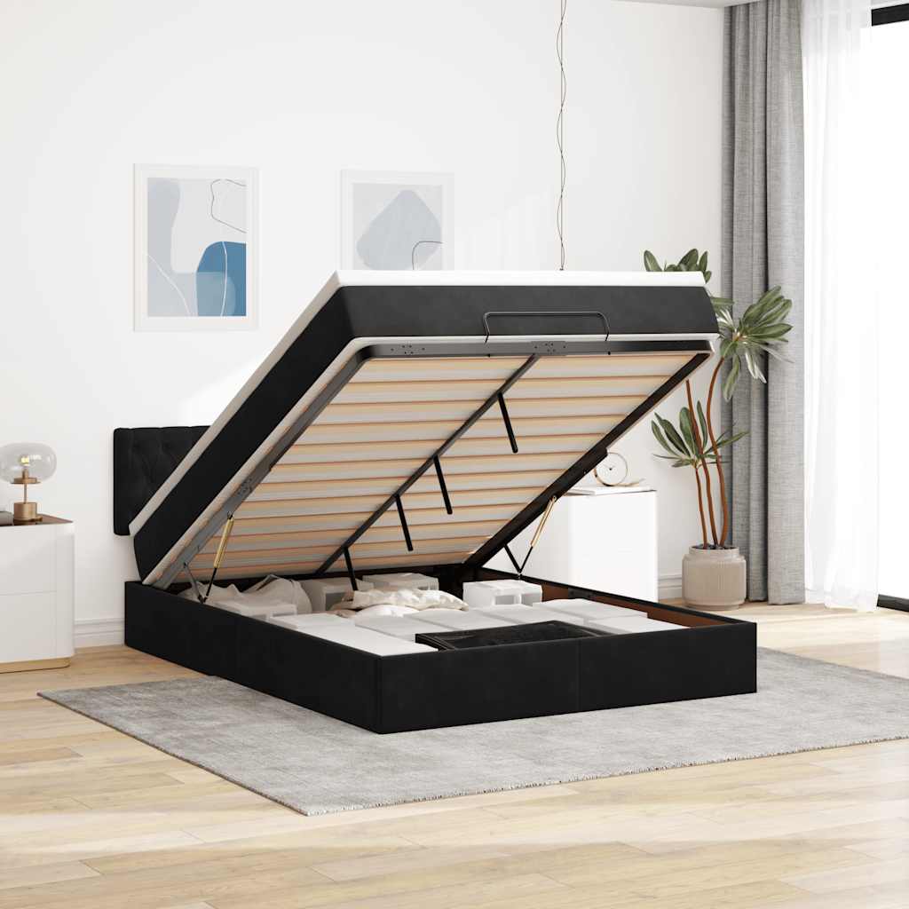 Ottoman Bed Met Matras 140X200Cm Fluweel 140 x 200 cm Zwart