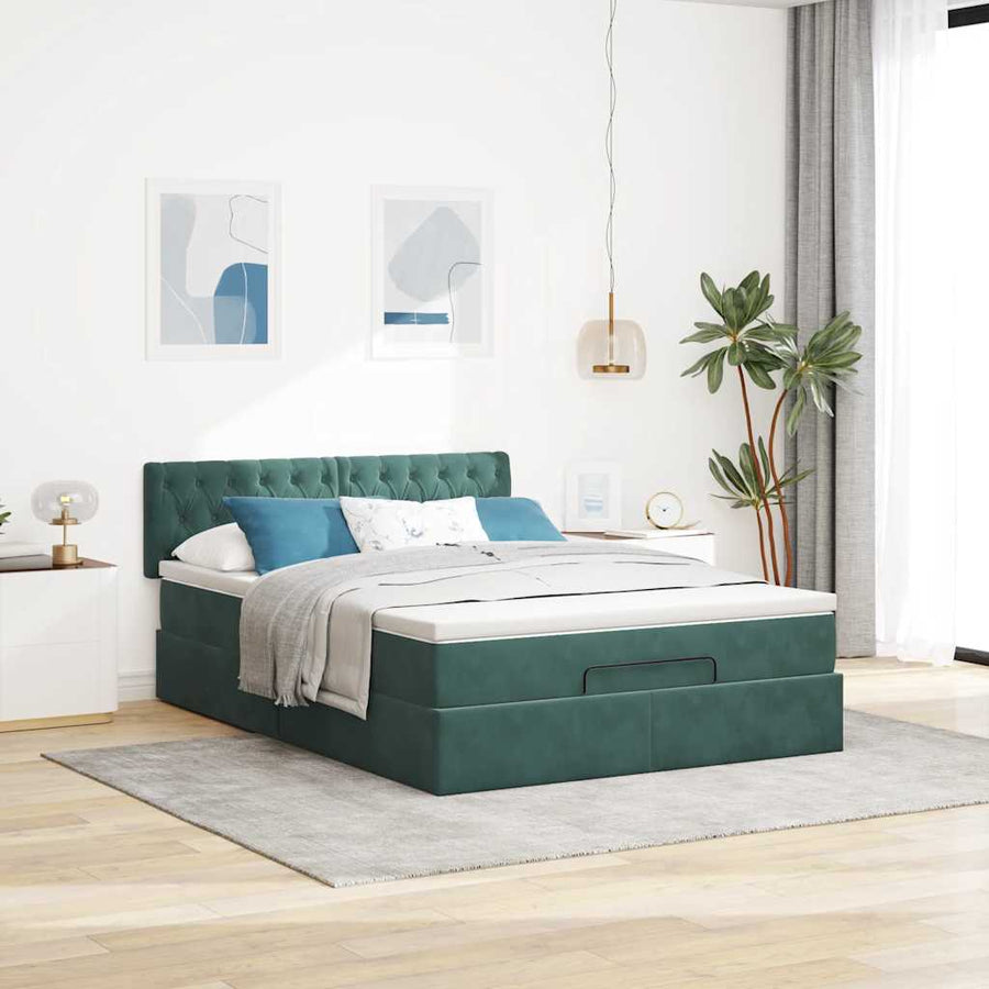 Ottoman bed met matras 140x200cm fluweel donkergroen