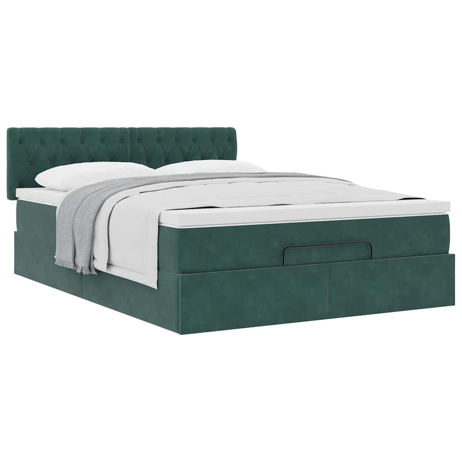 Ottoman bed met matras 140x200cm fluweel donkergroen