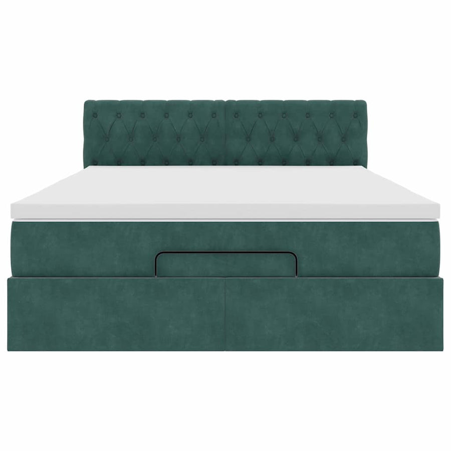 Ottoman bed met matras 140x200cm fluweel donkergroen