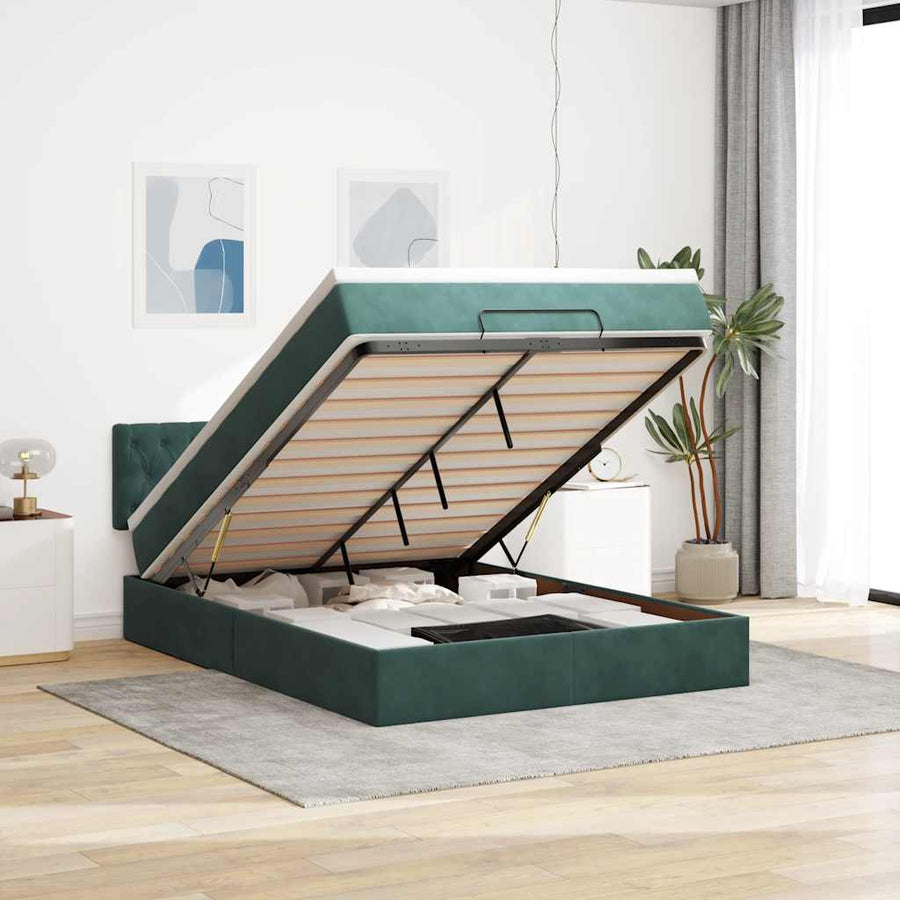 Ottoman bed met matras 140x200cm fluweel donkergroen