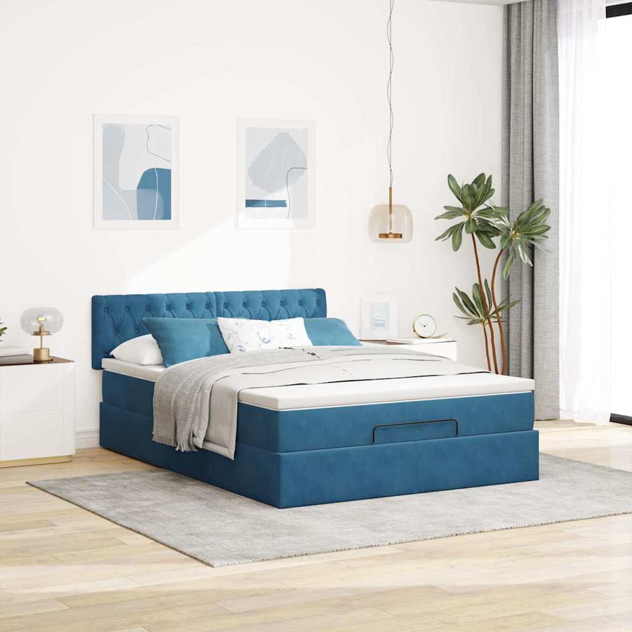 Ottoman bed met matras 140x200cm fluweel donkerblauw