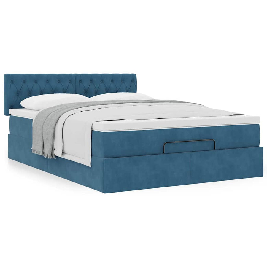Ottoman bed met matras 140x200cm fluweel donkerblauw