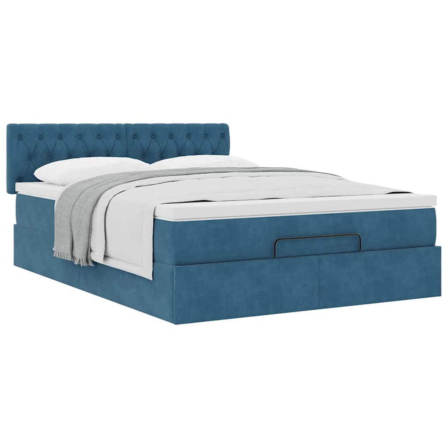 Ottoman bed met matras 140x200cm fluweel donkerblauw