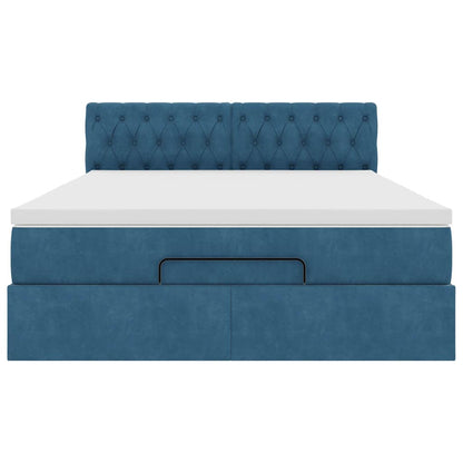 Ottoman bed met matras 140x200cm fluweel donkerblauw