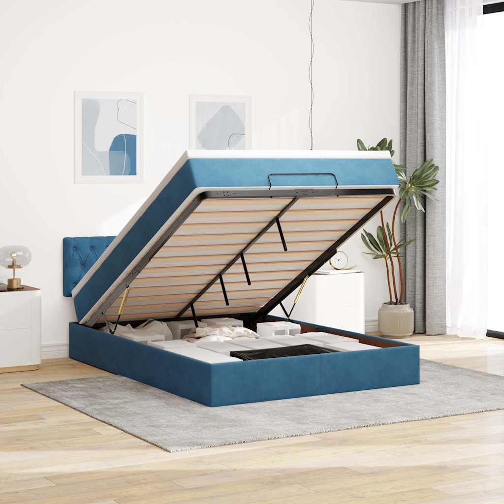 Ottoman bed met matras 140x200cm fluweel donkerblauw