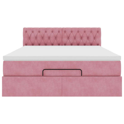 Ottoman bed met matras 140x200cm fluweel roze