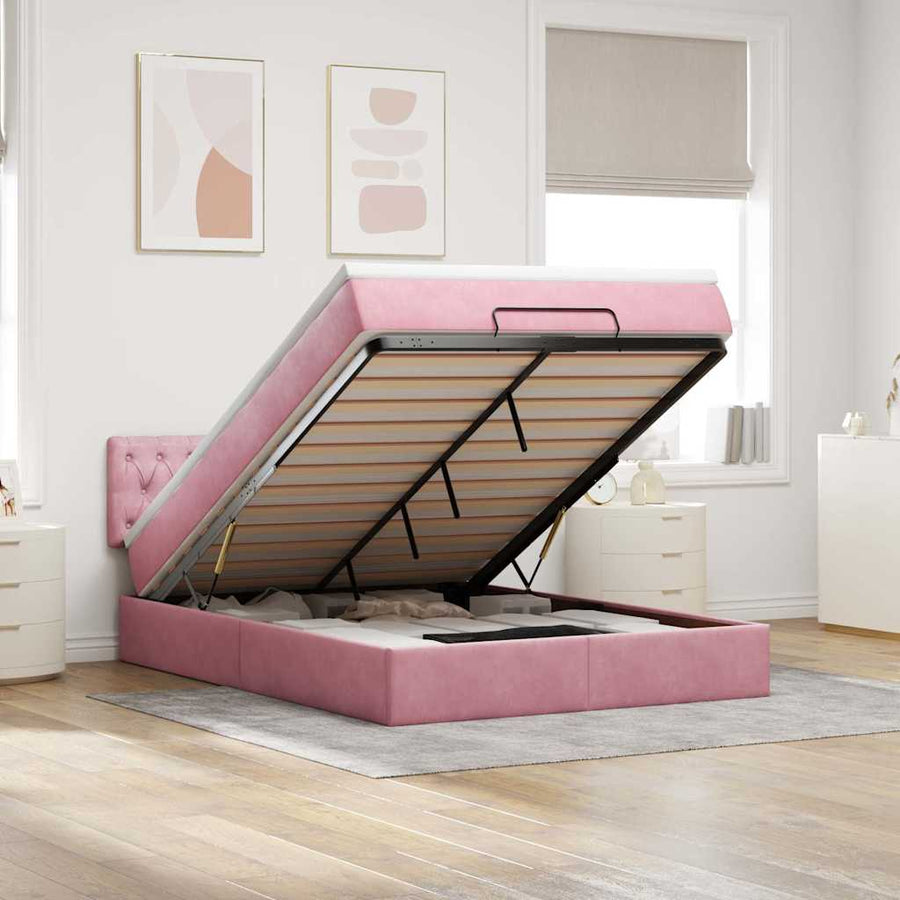 Ottoman bed met matras 140x200cm fluweel roze