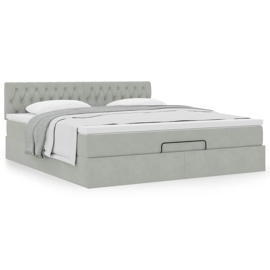 Ottoman bed met matras 160x200cm fluweel lichtgrijs