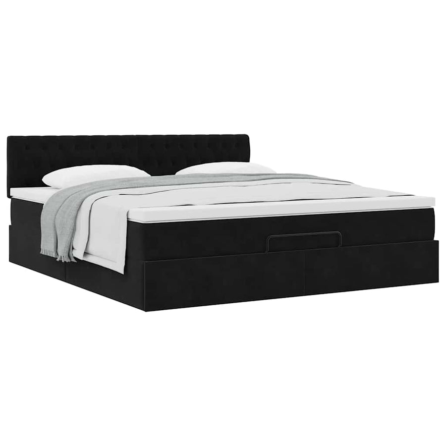 Ottoman bed met matras 160x200cm fluweel zwart