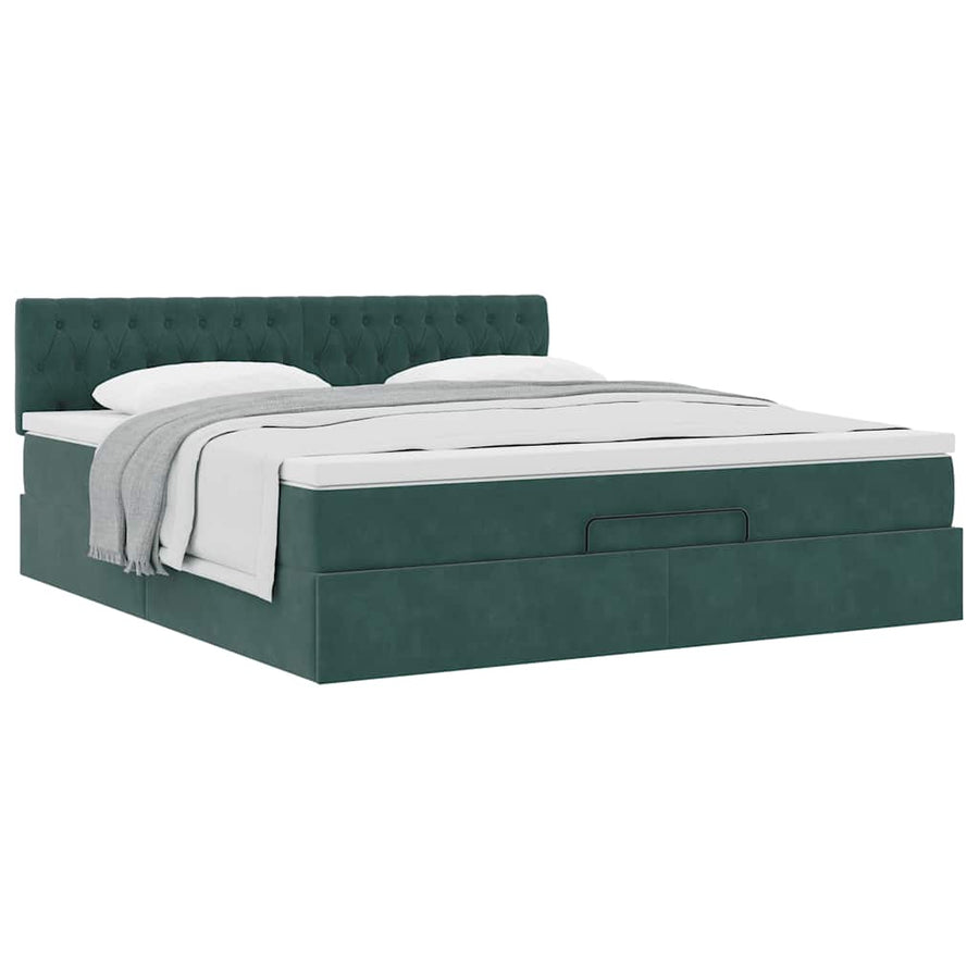Ottoman bed met matras 160x200cm fluweel donkergroen